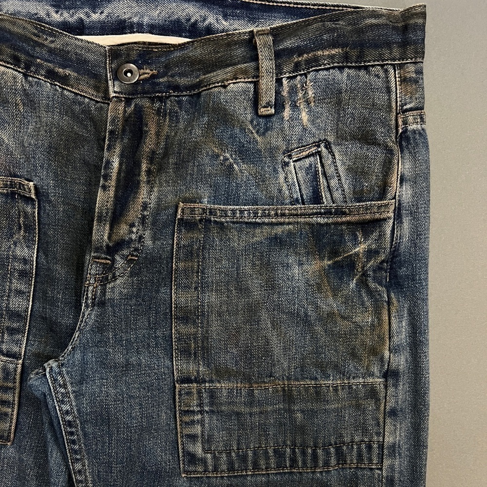Waxed Oiled Rick Owens SLAB Denim Mud Distressed Washed Pocket Flare Cargo Jeans - Picture 10 of 16